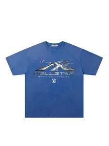 Men Women Menswear Summer New Trendy Fashion Casual Streetwear Short Sleeve Round Neck Tee Shirt, Vintage Dark Street Style Washed Tie-Dye Star Flame Design