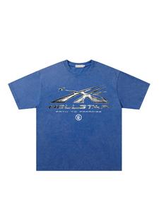 Men Women Menswear Summer New Trendy Fashion Casual Streetwear Short Sleeve Round Neck Tee Shirt, Vintage Dark Street Style Washed Tie-Dye Star Flame Design