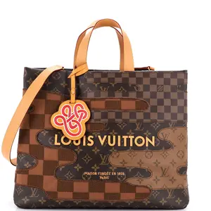 Pre-owned Louis Vuitton Canvas Coated, Fabric Tote Bags REBAG Shopper Tote Patchwork Reverse Monogram Canvas and Damier MM by Rebag