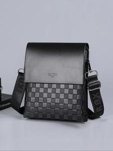 men's business fashion pu leather crossbody bags, black bag, embossed shoulder bag for work & daily used, casual trendy versatile high-quality daily commuting bag