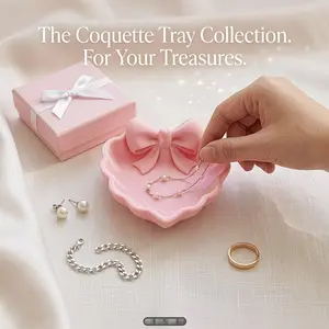 Heart-Shaped Jewelry Tray with and Bowknots, 3D Printed, Ideal for Vanity, Sink, Home Decor, Office Desk, Jewelry Storage