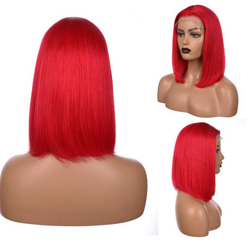 GK Red Bob Wigs Human Hair Red 13X4 Bob Lace Frontal Wigs Human Hair for Women 180% Density Wear and Go Glueless Wig Blunt Cut Straight Short Bob Wigs Pre Plucked With Baby Hair 10 Inch