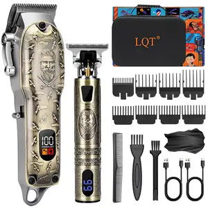 Professional Hair Clipper Set, Digital Display Trimmer Kit, Cordless T-Blade Outline Trimmer, Vintage Design with Full Accessories, Barber Storage Case and Cape