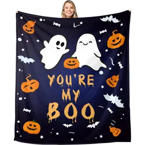 Halloween Blanket for Women Men, Fall Throw Blanket for Boyfriend Girlfriend, Couple Halloween Throw Blanket 60"X 50", Fuzzy Cozy Throw Blanket for Living Room Sofa Cute Halloween Decorations