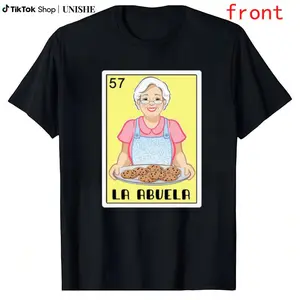 Warm and Cozy La Abuela T-Shirt with Grandma and Cookies Artwork Casual Prints