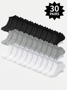 40/30/15 Double-Pack Solid-Color Men's Short Socks Casual Breathable Socks Men's Sock Sets, Multi-Pair Packs, Casual Daily Socks, Breathable Fabric Socks, White Socks