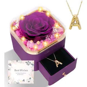 Just BecauseI Love You Gift Anytime GiftPreserved Purple Real Rose with Letter Necklace, Forever Flowers Birthday Gifts for Women Mom Child Fr Grandma Girlfriend Wife Her, Eternal Rose Gift Boxes on Christmas Wedding Anniversary Mothers Day Valentines Day