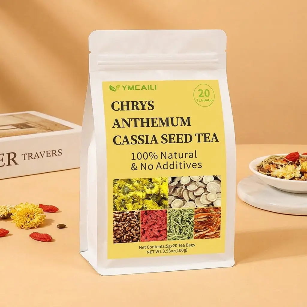 Chrysanthemum & Cassia Seed Herbal Tea Bags, Caffeine Free Botanical Tea Blend with Honeysuckle, Goji Berry & Tangerine Peel, Floral Herbal Infusion Sachets for Daily Relaxation, 20 Tea Bags