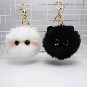 Cute Black Kitten Plush Keychain - Soft Fluffy Exterior with Sturdy Metal Clasp for Kids & Cat Lovers - Stylish Practical Accessory for Bags or Keys