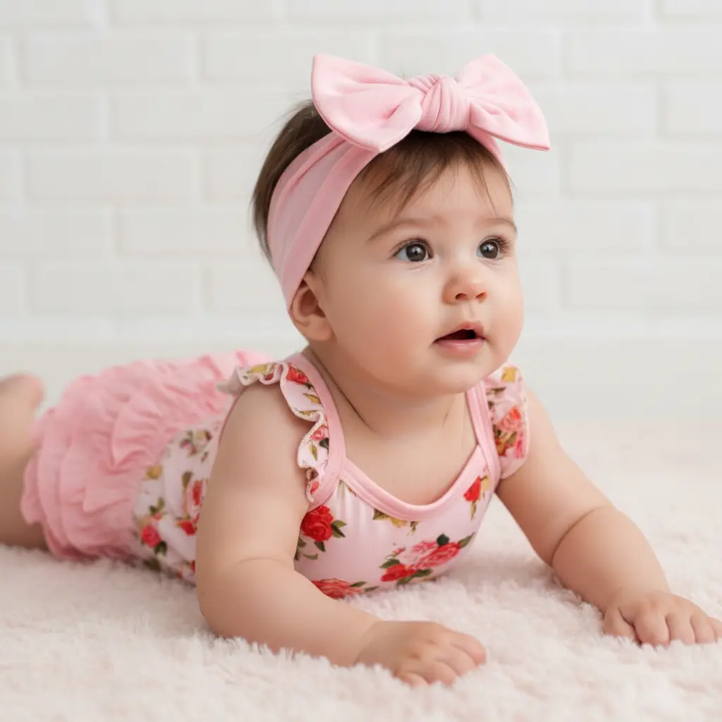 Bestaroo Rosebud Ruffle Bloomer Set - Baby Girls Summer Outfit, Onesie, Ruffled Bloomers & Headband, Soft Bamboo, Stretchy, Sizes 0-24M