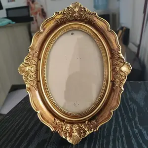 [Vintage-Inspired Oval Frame] Elegant Bronze & Golden Glass Oval Frame - Vintage-Inspired European Decorative Art Piece for Living Room, Unique Gift Idea Photo 6.69Inch*8.46Inch