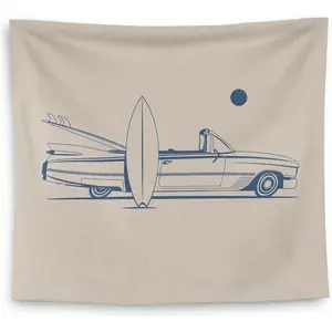Beach Tapestry, Beachy Room Decor Aesthetic, Retro Surfing Board Car Aesthetic Tapestry Wall Hanging, Surf Room Decor, Coastal House Wall Decor, Surf Wall Art