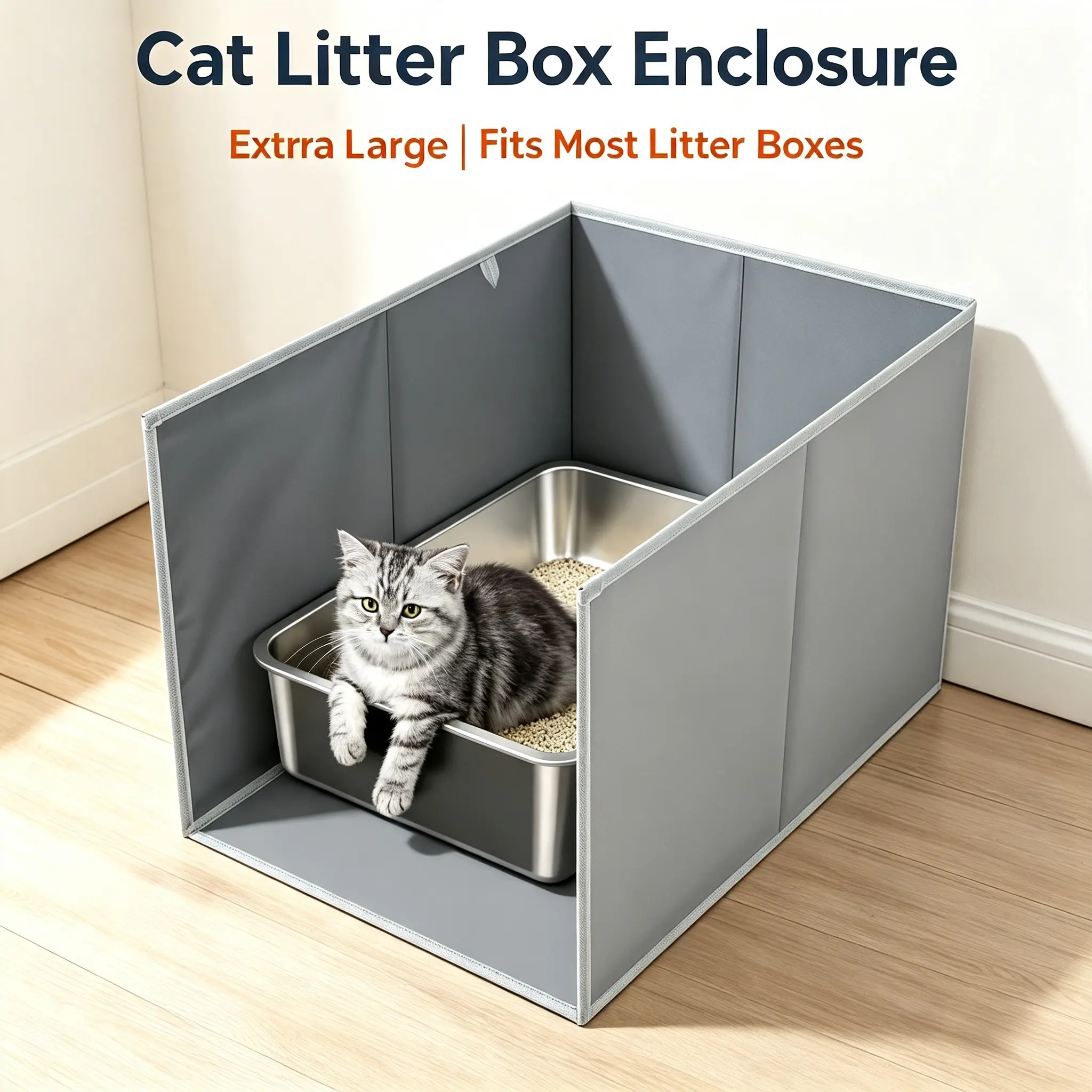 Cat Litter Box Enclosure Splash Guard, 25"x 16" x 16" Waterproof Foldable Pee Shield, Anti-Urine Leakage Litter Scatter Tracking, Removable PVC Mat, Oxford Fabric, Tool-Free Setup, Easy Wipe Clean, Floor Protection Fits Most Litter Boxes for Indoor Cats