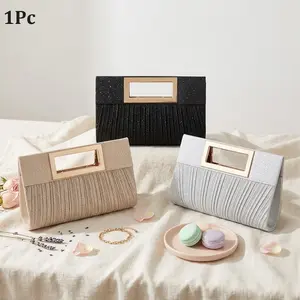 Elegant Striped Handbag with Metal Handle and Detachable Chain Strap, Multifunctional Beach Bag for Parties and Daily Use, Fashionable Women's Evening Bag