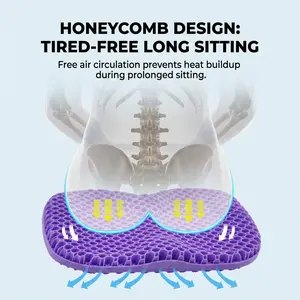 No More Sweaty Butt! Honeycomb Gel Seat Cushion, Double Layer Cooling Orthopedic Support Pillow for Tailbone Pain Relief, Breathable Non-Slip Cushion for Office Chair, Car Seat & Gaming Chair