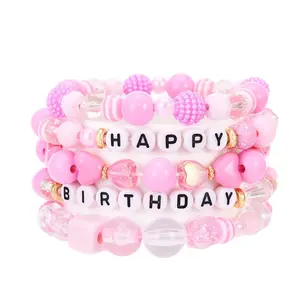 Happy Birthday Bracelets for Women Heishi Beaded Bracelets Colorful Clay Friendship Bracelet Bangle Summer Surfer Bracelets Birthday Jewelry Gifts for Women Girls Mom