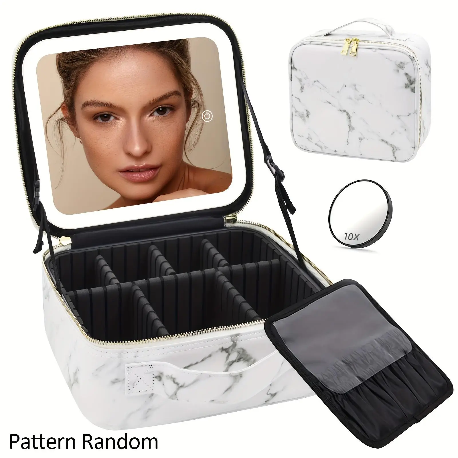 Travel Makeup Bag , Cosmetic Train Case with LED Light Up Mirror, Portable Makeup Artist Organizer Bag, Makeup Case with 3 Color Lighted Setting,