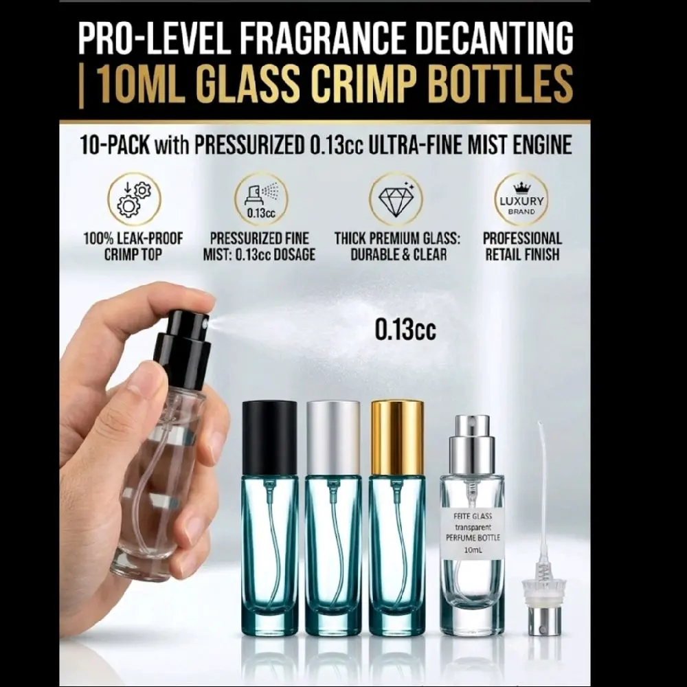 10ml Crimp-Top Glass Decant Bottles (10-Pack) with 0.13cc Ultra-Fine Mist (Hand Crimper Not Included)