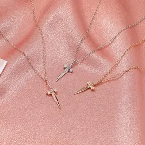 Alloy necklace golden/silver/rose golden cross decoration sword necklace for women daily wear Mother's Day gift