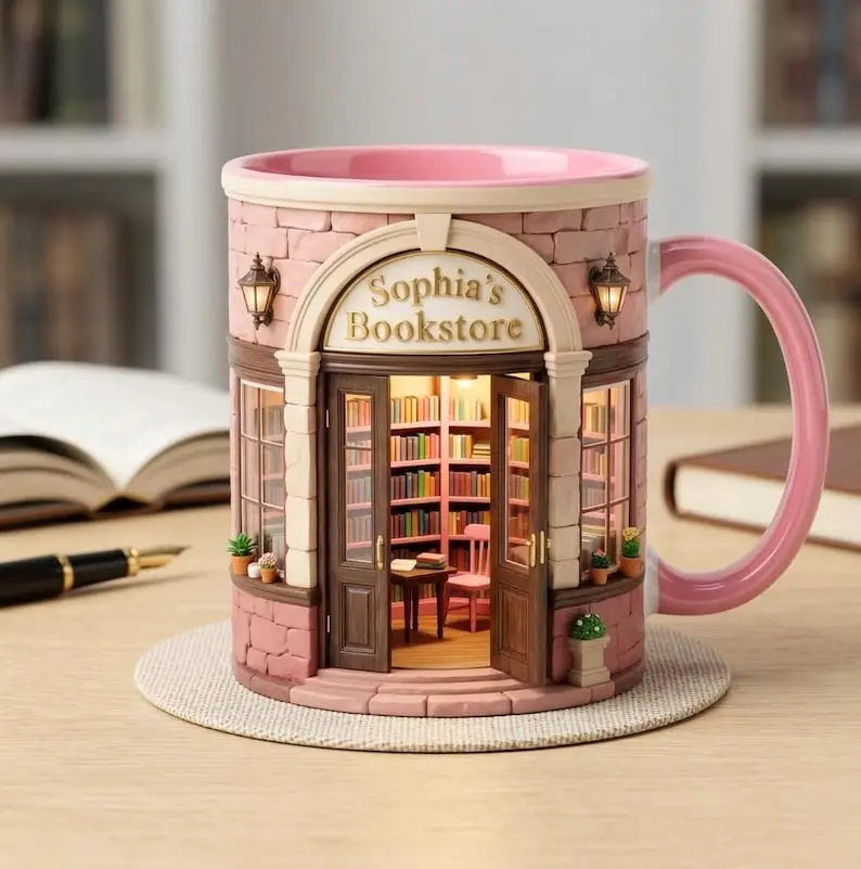 [Sale Up To 50%] Personalized Bookstore Accent Mug, Vintage Bookshelf Library Pottery Coffee Cup, Book Lover Gift, Bookish Gifts For Reader, 11oz ceramic accent mug