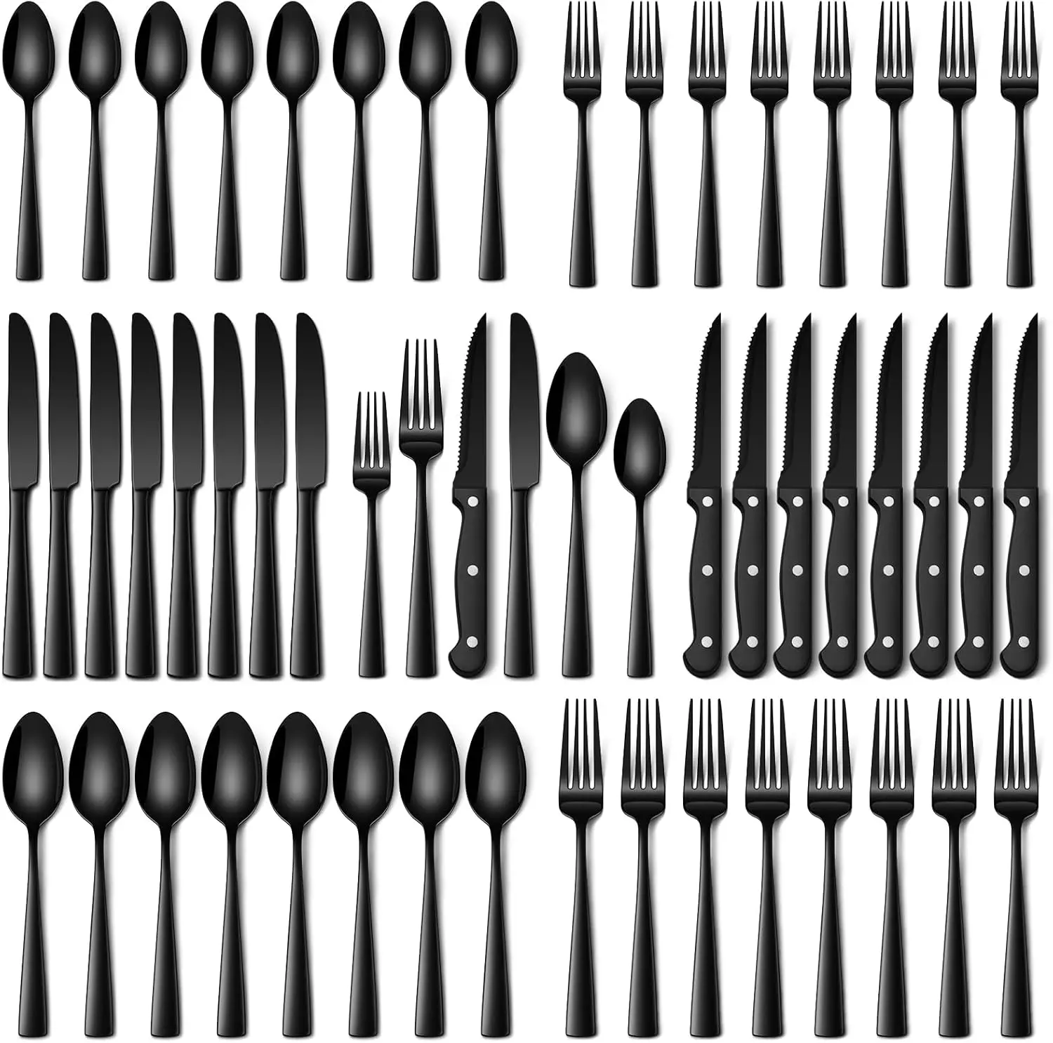 Stainless Steel Tableware Set, 24/48pcs Mirror Polished Cutlery Utensil Set for 4/8 with Steak Knives, Forks & Spoons, Dishwasher Safe, Ideal for Christmas Gifts, Weddings,summerwins