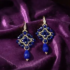 Pendientes Artesanales Azul Real con cristales