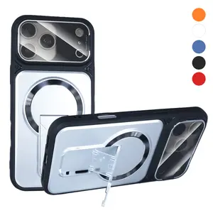 Shockproof Magnetic iPhone Case with Invisible Kickstand & Camera Lens Protection, Military Grade Heavy Duty Drop Proof Cover Compatible with MagSafe Wireless Charging for iPhone
