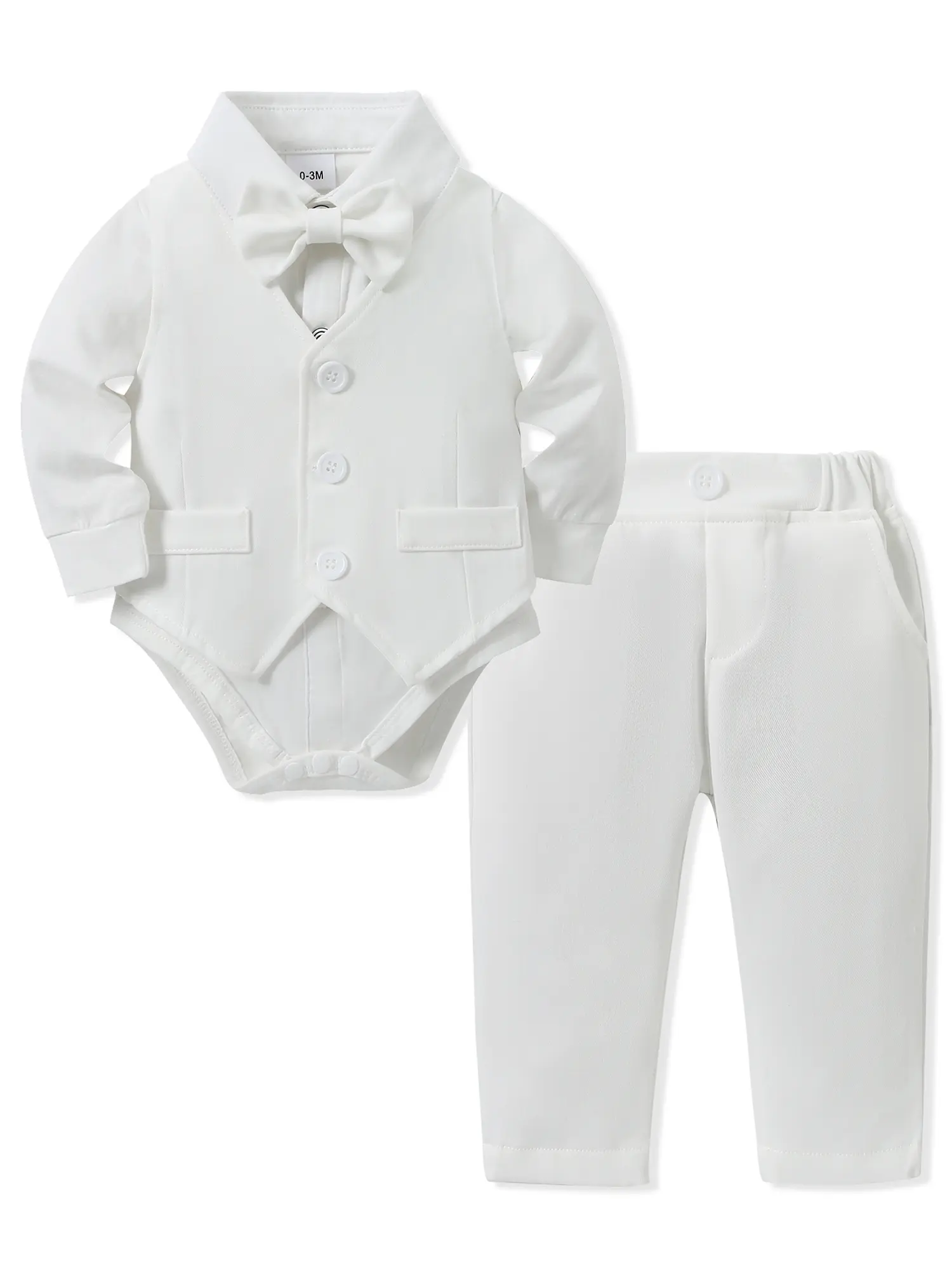 Baby Boy 3-Piece Formal Suit Set, Solid Cotton Blend V-Neck Vest & Long Sleeve Dress Shirt Bodysuit, Infant Clothing for Church, Baptism & Thanksgiving