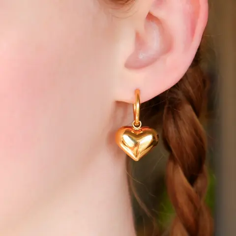 Puffed Heart Hoop Earrings