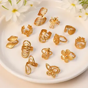 Geometric flower stainless steel ring with adjustable opening design, waterproof and fade-resistant, a gift for friends on Mother's Day