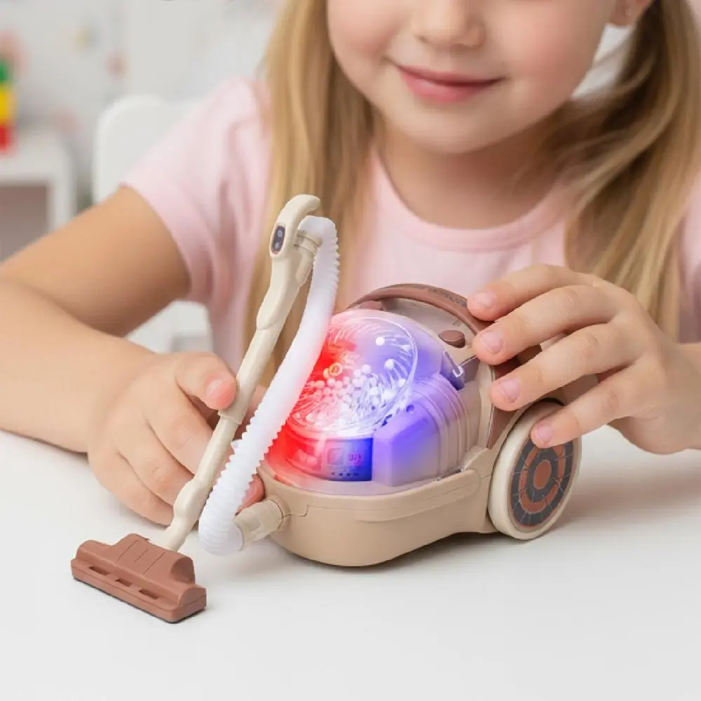Pretend Play Vacuum Cleaner Toy Set for Doll House Accessories, Household Roleplay with Sound & Lights, ABS Plastic Kids Gift for 3-8 Years (Requires Batteries)