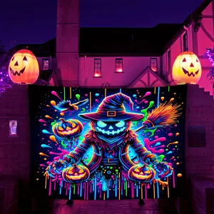 1pc Halloween Celebration Decor Fluorescent Tapestry. Party & Home Decor – Suitable for Living Room, Bedroom, Office, Home Room, Party Decoration, Live Streaming Background & Wall Decoration– Including Free Accessories.