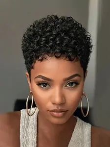Short Pixie Cut Wigs for Women, Synthetic Hair Kinky Afro Pixie Wig, Natural, Short Curly Hair, All Seasons