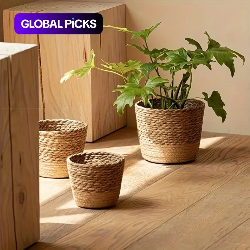 Handmade Woven Rattan Decorative Flower Pot, Rustic Planter Pots, Garden Succulent Planter, Country-Style Farmhouse Home Decoration, Three Sizes #GLOBAL PICKS
