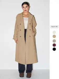 Women's Solid Lapel Double Breasted Trench Coat, Casual Long Sleeve Open Front Coat for Summer, Ladies Clothes for Daily Wear, Jackets, Outerwear