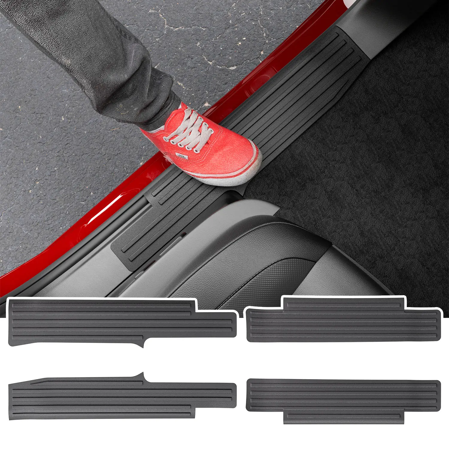 [POWOQ Truck Accessories for 19-26 Chevy/GMC Silverado & Sierra 1500] High-Quality TPE Door Sill Protector, Scratch-Proof Car Threshold Guard, 4-Piece Replacement Interior Moldings for Chevy Silverado GMC Sierra 1500