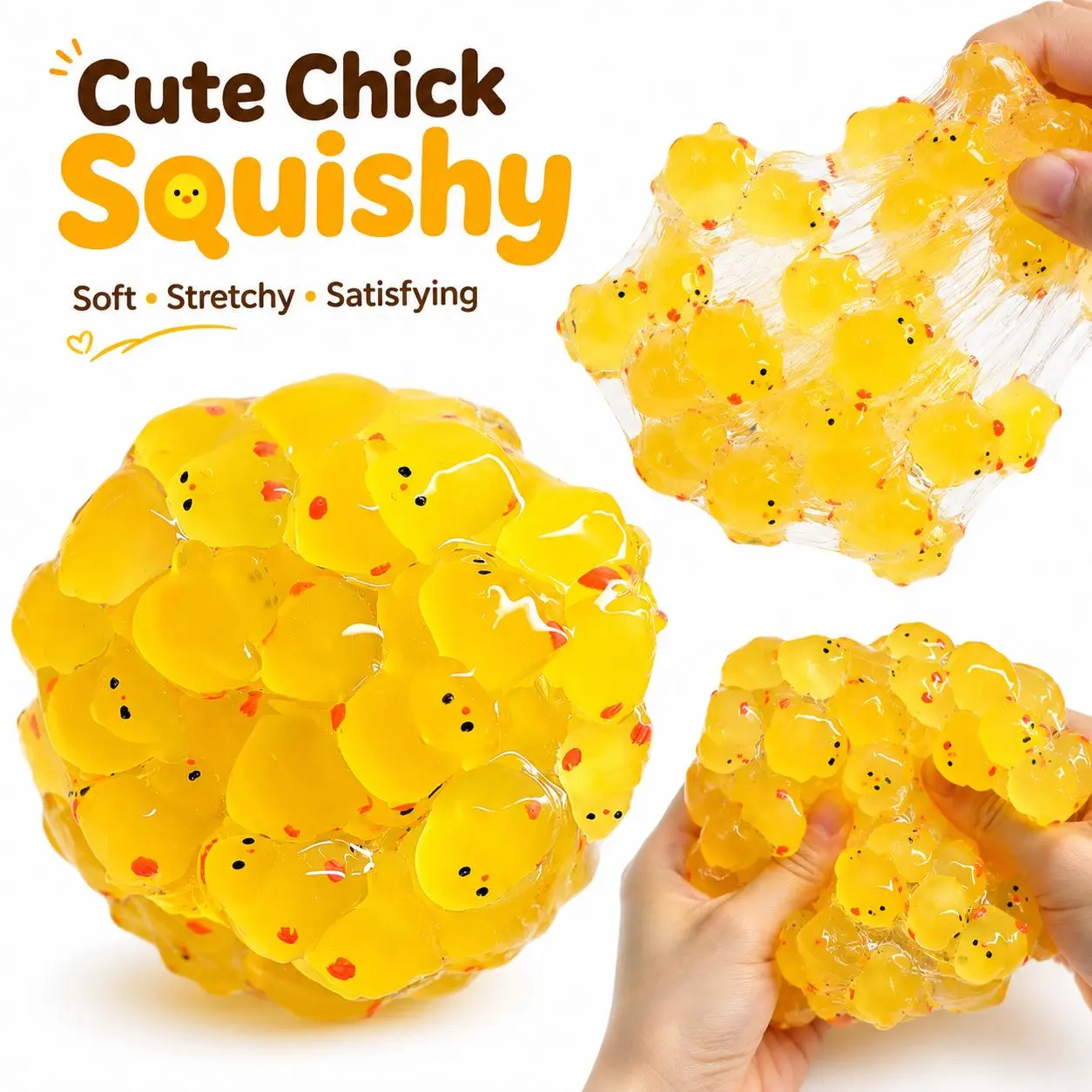 Cute Yellow Chick Squishy Toy, Stretchy Gel Fidget Toy, Soft Squeeze Sensory Toy, Glossy Clear Chick Stress Relief Desk Toy, Novelty Gift