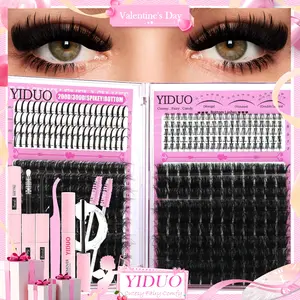 4 Styles Lash Clusters Kit 200D/300D/Bottom/Spike Lashes Clusters Kit 5-20mm Cluster Eyelash Extension Kit 440 Pcs D-Curl With Lash Bond and Seal, Lash Remover，Lash Tweezers,Eyelash Brush DIY at Home Easily Eyelash Set
