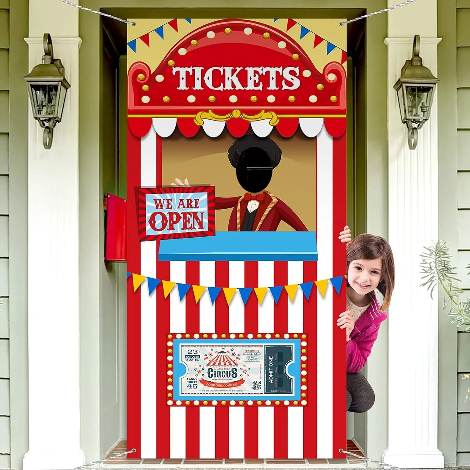 Carnival Circus Party Decorations,Halloween Photo Ticket Booth Door Banner, Fabric Backdrop for Circus Decor