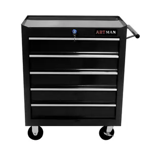 5 Drawer Tool Chest with Wheels, Garage Tool Storage Cabinet with Locking System, Rolling Metal Tool Box Organizer for Workshop, Garage, and Repair (Black)