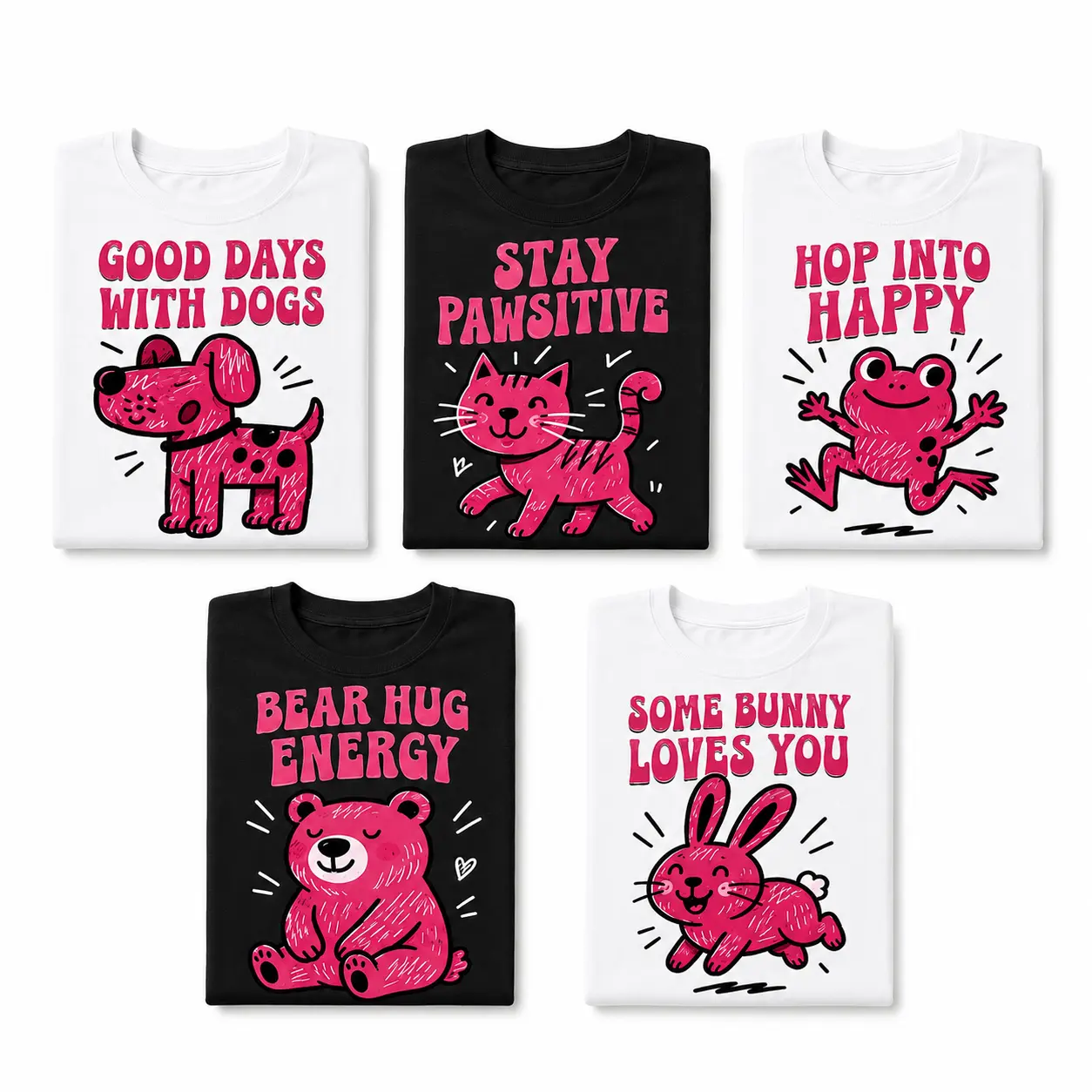 Women's 5-Pack 100% Cotton Casual Crew Neck T-Shirts with Cute Animal Graphics