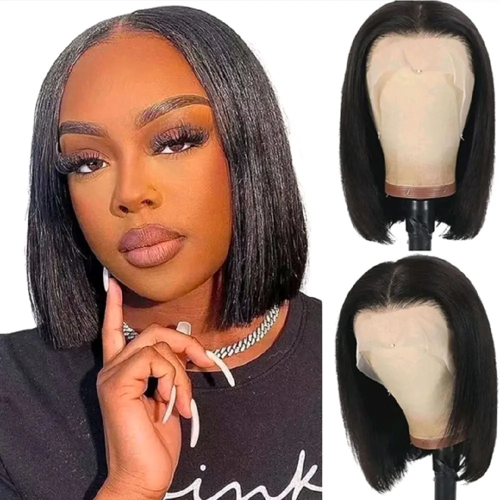 Short Bob Hair Human Hair 13x4 Lace Wig 8 Inches 180 Density