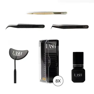 Career Starter Bundle Lash Artist Premium Kit with 8 Trays of 0.05 Silk Volume Lashes Fiber Grip Tweezers Lash Mirror and Glue for Precision and Retention