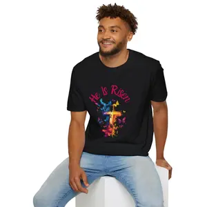 He Is Risen Unisex Softstyle T-Shirt, Easter Shirt, Christian Apparel, Resurrection Day Tee, Spring Celebration Outfit, Faith-based Gift