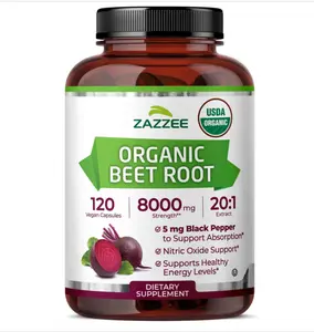 Zazzee USDA Organic Beet Root 20:1 Extract, 120 Vegan Quick Release Capsules, 4 Month Supply, Nitric Oxide Support, Black Pepper Extract for Enhanced Absorption, Certified Kosher, Non-GMO, Made in USA
