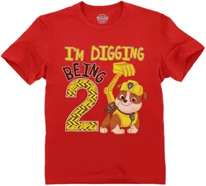 Tstars Paw Patrol Construction Digging Being 2 Gifts for Two Years Old Boy Rubble 2nd Birthday Toddler Kids T-Shirt
