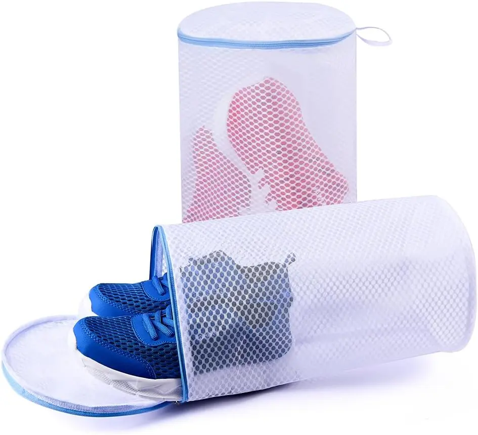 Shoes Wash Bags, 2 Pcs Shoe Washing Machine Bag,shoe laundry bag for washing machine，Honeycomb Mesh Laundry Bags with Zipper for Sneakers,Running Shoes,Sock,Bras,Delicates and Toys（14 in x 7.8 in）