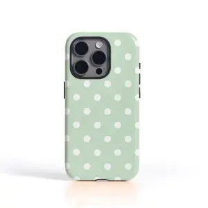 Fresh green polka dots ﻿ Phone Case suitable Cover for iphone 17 phone case 16 pro max 15 Plus 14 13 12 11 Cute, clear, military-grade, high-end, durable, shockproof, and drop-resistant 2-in-1 glossy phone case