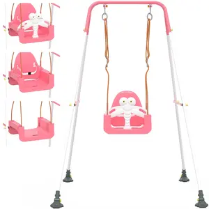 3-in-1 Toddler Swing Set, Baby Swing with Safety Belt, Indoor/Outdoor, Easy to Assemble Kids Swing Seat with Sturdy Metal Stand for Playground, Backyard and Nursery, Pink White