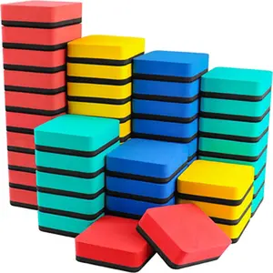 Fmdeals Dry Erase Erasers, 48 Pack Magnetic Whiteboard Dry Eraser Chalkboard Cleaner Board Wiper for Kids, Student, Classroom, Teacher Supplies, Home and Office (4-Color, 2 x 2 x 0.79 Inch)
